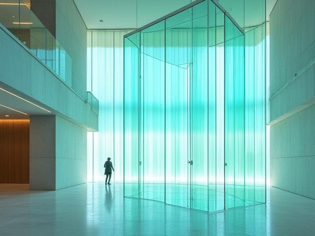 Arkitektonisk glassinstallasjon i moderne bygning